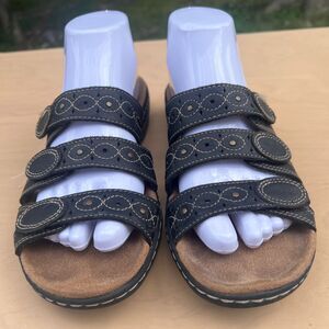Clarks Leisa Cacti Q Sandal Slide Women's Size 8.5M Adjustable Straps Dark Gray